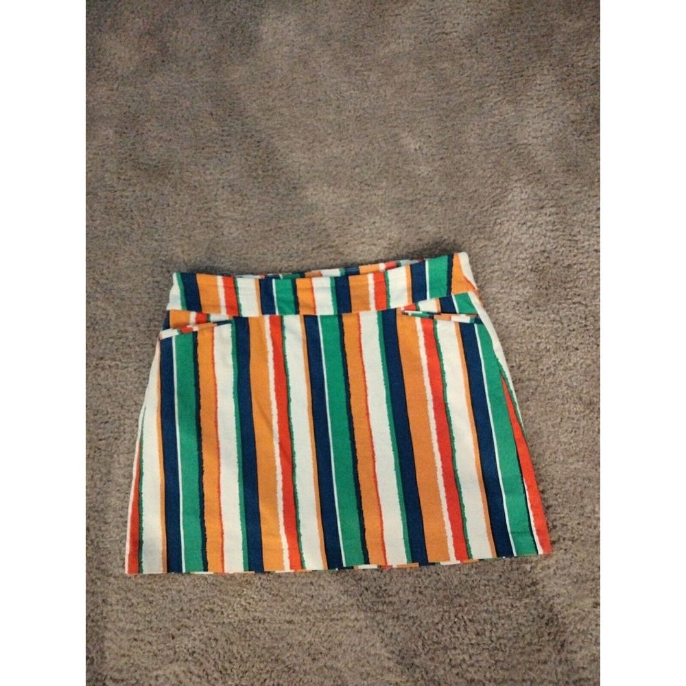 Women Colorful Stripe Rayon Nylon Golf Skort Pockets Size 14